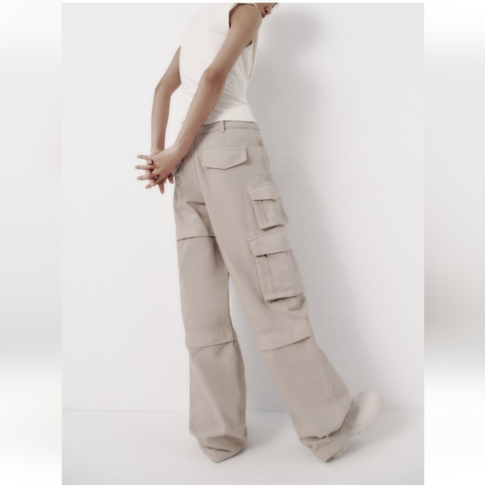 Zara * Cargo Pants Trousers Wide Beige - Picture 10 of 15